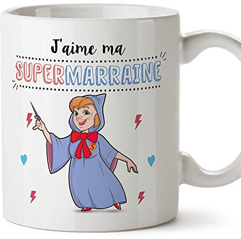 Mugffins Marraine Mug/Tasse – J'aime ma Super Marraine – Tasse Originale/Cadeau Anniversaire/Fête des Pâques/Future Marrain. Céramique 350 ML
