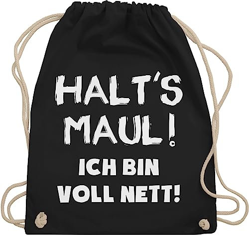 Turnbeutel Rucksack - Sprüche Statement mit Spruch - Halt's Maul ich bin voll nett - Unisize - Schwarz - beutel+rucksack+mit+sprüchen sprueche sarkastisch beutel sprüchen spruechen sarkastische