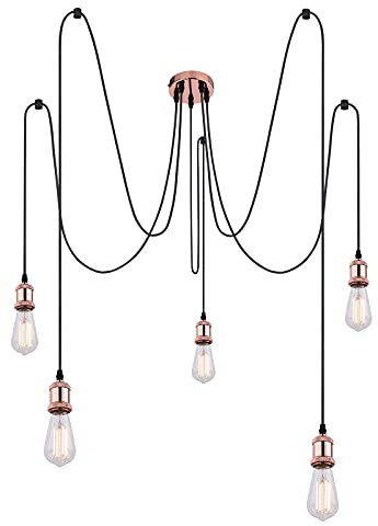 GLOBO Hängelampe Vintage Kupfer Industrie Design Hängeleuchte Küche Esszimmerlampe (Küchenlampe, 5 Flammig, Pendellampe, Retro, Höhe 200 cm)