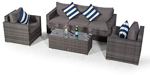 Giardino Sydney 5 Seater Grey Rattan Conversation Sofa Set with Large 3 Seat Sofa, 2 x Armchairs & Coffee Table | 5 Seat Rattan Garden Sofa Set with All Weather Furniture Covers