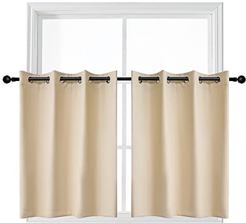 YGO Living Room Blackout Valance Decoration Curtain Panels Privacy Protected Noise Reduce Tiers for Window Dressing Room Darkening 52 Wide x 24 Long per Panel Beige 2 Pcs