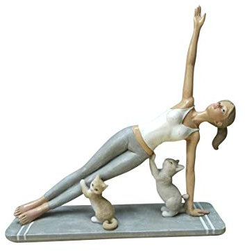 Oberle Dekofigur Frau in Yoga Pose mit Katzen 20x22cm Arm Oben Skulptur Figur Yogafigur