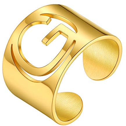 PROSTEEL Damen Herren personalisiert Buchstabe G Bandring Cool verstellbar Fingerring Verlobungsring 18k vergoldet Initiale Offener Ring Modeschmuck Accessoire für Party