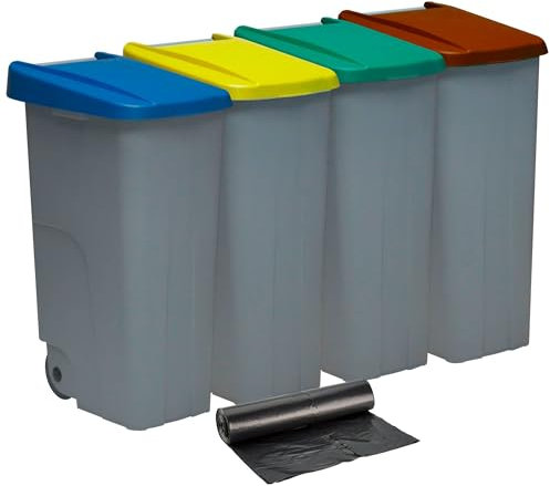 Denox PK3341 Pack Reciclaje Reciclo 110 litros Cerrado c/u: 440 litros totales, en 4 contenedores, en Colores Azul/Verde/Amarillo/marrón