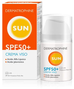 Dermatrophine Sun Crema Solare Viso SPF 50+ | Crema Solare Viso 50 Per Pelli Sensibili | Una Texture Morbida E Cremosa Per Una Protezione Solare Viso Ottimale | Protezione Solare 50 Da Raggi UVA e UVB