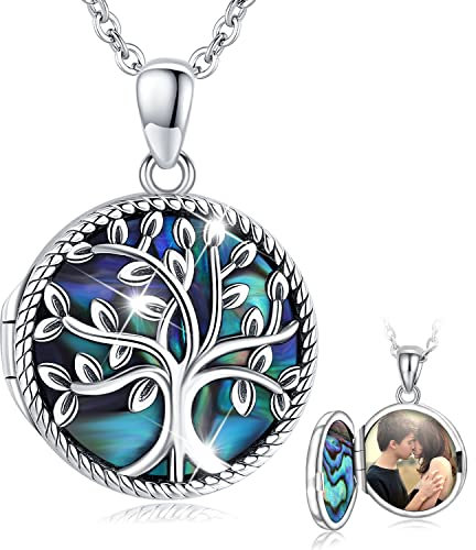 Medaillon Zum öffnen für Bilder, Lebensbaum Medaillon Kette 925 Sterling Silber Anhänger, Amulett zum öffnen für Bilder Foto Amulett Halskette Valentinstag Damen/Mädchen/Paar Pärchen