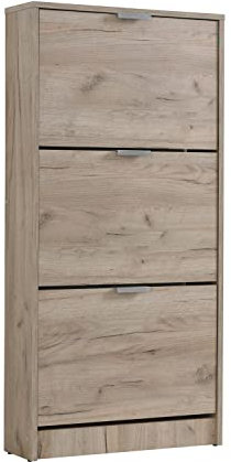Homestyle4u 2166, Schuhschrank Schmal Grau Schuhregal hoch Schuhkipper Holz Schuhkommode Flur 3 Fächer 58 cm breit