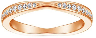 Lieson Silber Ringe 925 Frauen, Damen Ringe Mit Stein Elegant Welle Rundherum 1.5 mm Zirkonia Trauringe Rosegold Größe 54 (17.2)
