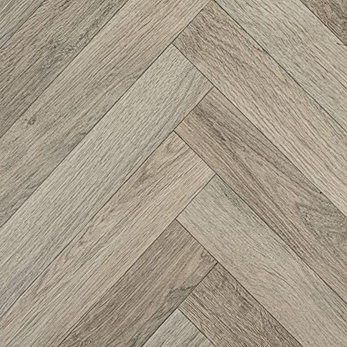 Elegant Wood Plank Effect Vinyl Flooring 2.5mm Thick Lino for Bathroom Kitchen Dining Room (Dusky Herringbone Parquet, 5m x 3m)