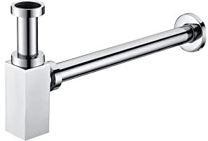 IMEX SCL003 Sifone per lavabo o bidet Set di scarico - Trappola con apertura di pulizia + istruzioni di installazione - Sifone di design, Sifone a tubo cromato quadrato