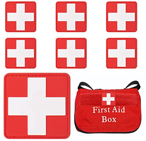 6 Stück Medic Patches Rotes Kreuz Patch zum Aufbügeln Medizinischen Kreuz Bestickt Patch Aid Haken Dekorative Applique Patches für Rucksack Tasche Hut Kleidung Jacken Uniform PVC Gummi 6x6cm