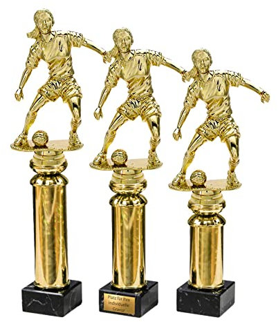 eberin – Frauen Fußball Pokal in 3 Größen – Trophäe mit Gravur – Fußballspielerin auf Goldsäule/Marmor – Award für Turniere und Events