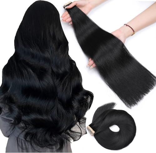 HotLulana Tape Extensions Echthaar Tief Schwarz Extensions Echthaar 14zoll/35cm 40Pcs 80g Invisible Remy 100% Natürliche Tape in Extensions Echthaar Skin Weft Tape Ins Extensions #1.