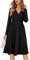 OUGES Women's Fall Long Sleeve V Neck Floral Short Party Dress with Pockets Winter Dress 2023(Black,XL)