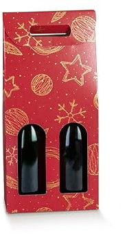 5 cajas para 2 botellas de vino verticales de Burdeos, borgoña robustas de Navidad, cartón acoplado y asa exterior, 18 x 9 x 38,5 cm, color rojo con estrellas y planetas Red Universe