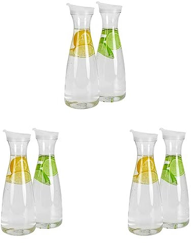 LUVIDE 6 Stücke 1L Kunststoff Wasser Karaffen mit Weißen Flip Tab Deckeln - Lebensmittelechte und Recycelbare Bruchsichere Krüge - Saftglas