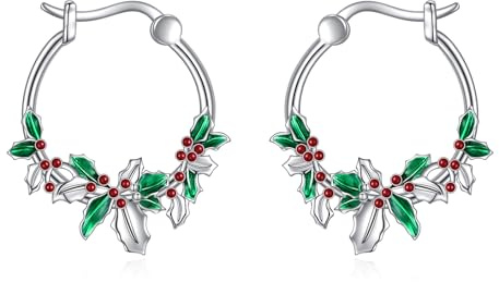 Holly Hoop Earrings for Ladies Sterling Silver December Birthday Flowers Small Hoop Earrings Jewellery Gifts