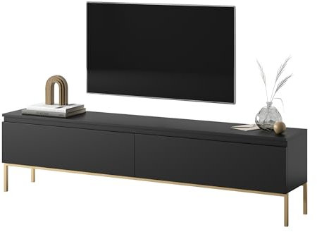 Selsey TV Schrank Board Sideboard Fernsehtisch Fernsehschrank Mit Schränken 175 cm Goldene Beine Schwarz Bemmi