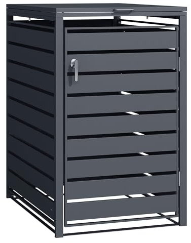 Wiltec Abri de Poubelle – 730 x 980 x 1160 mm – pour Une Poubelle de 60 à 240 L – Couleur Anthracite – en Acier – avec Couvercle à carnière – Range Coffre Poubelle verrouillable