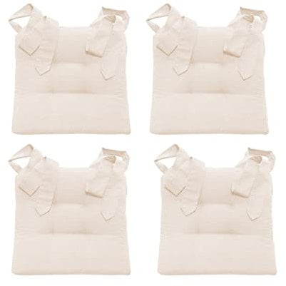 MAGMA Fino Stuhlkissen Sitzkissen Schleifenband Auflage Polster Stuhl Stuhlauflage Rattanstühle extra dick Esszimmerstühle 4er Set Indoor Outdoor (Elfenbein)
