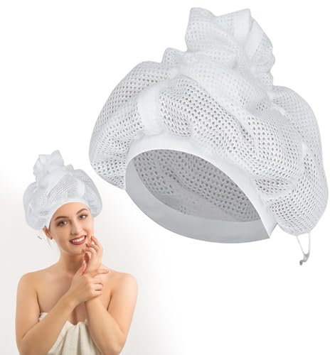 GAROMIA Net Plopping Cap für Lockiges Haar Trockenhauben für Lockigem Haare with Drawstring Verstellbarem Kordelzug Haarnetz Net Plopping Haube for Drying Curly Hair