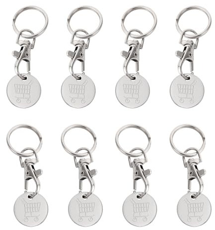 SYEYCW 8 Pièces Jeton de Caddie, Jeton Caddie Porte Clef, Jetons de Chariot en Acier Inoxydable, Jeton de Caddie Amovible comme Porte-Clés pour Chariot De Courses, Cadeaux pour la Famille et Les Amis