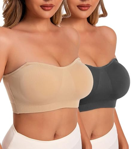 Yutdeng Sujetador sin Tirantes Bandeau Sujetador sin Aros Suave Sujetadores Mujer sin Costuras con Rellenos Extraíbles Bra Top Invisible Tallas Grandes Sostén Transpirable con Convertibles Correas