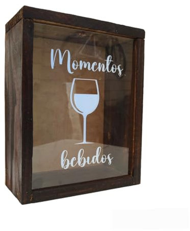 Caja Almacenamiento para corchos de Botellas de Vino Madera Color Nogal Reciclar y coleccionar (Texto 1)