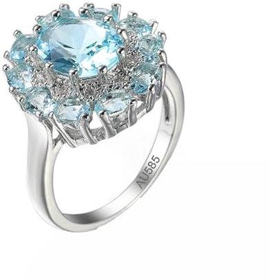 AMDXD 14 Karat Weißgold Pärchen Ringe, Glanz Blume Ring Verlobungsring Hell Blau, 14K Gold Trauringe Echt Gold, Gr.69 (22.0)