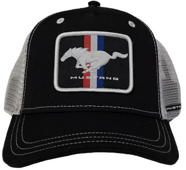 Ford Mustang Trucker-Kappe, bestickt, 100 % recyceltes Polyester, Blau, Schwarz