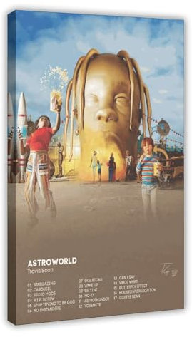 AmAzwi Travis Scott Poster – Astroworld Limitiertes Poster, 3 Leinwand-Poster, Schlafzimmer-Dekor, Sportlandschaft, Büro, Raumdekoration, Geschenkrahmen: 20 x 30 cm