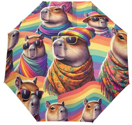GAIREG LGBT Pride Month Capybara Winddichter Reise-Regenschirm, klein, automatisch, Regenschirme für Rucksack, Geldbörse, Auto