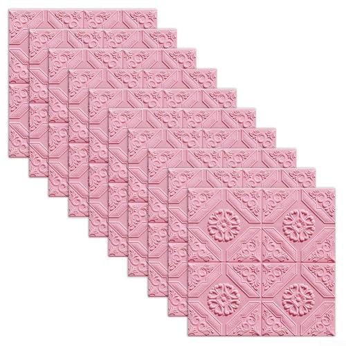 10 x 3D-Wandaufkleber mit weichem PE-Schaumstoff, selbstklebende Wandpaneele für DIY-Dekoration auf Sofa-Hintergrund, TV-Wänden, Wohnzimmerwänden (Rosa)