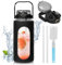 UrbanHomes 2L Sport Gourde Verre avec Paille, Gourde, Bouteille en Verre, Grande Bouteille d'eau avec Couvercle de Protection en Silicone, pour Salle de Sport, Bureau(Black)
