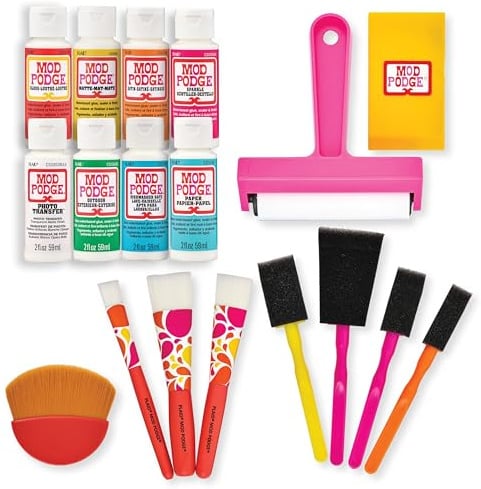 Mod Podge PROMOMPSPC24, Essential Kit, Featuring 8 Formulas and Tools, Essentielles Decoupage-Set, mit 8 Formeln und 10 Werkzeugen, perfekt für Bastelprojekte, Gemischt