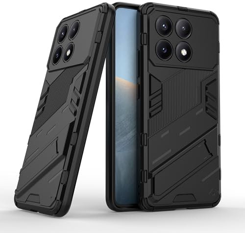 ESTH® Coque pour Xiaomi Poco F6 Pro 5G avec Support Invisible [Qualité Militaire Anti-Chute Protection] [Fonction de Support de Voiture magnétique] Étui PC et TPU, Noir