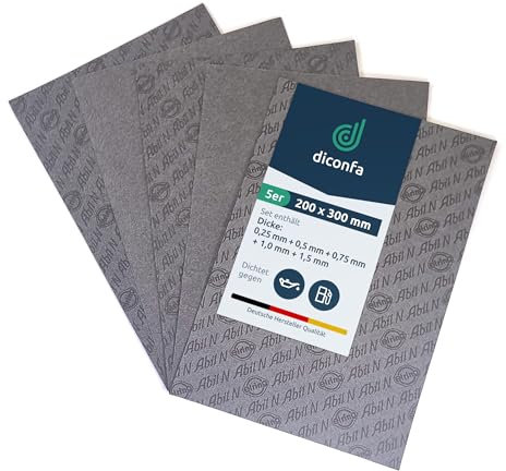 diconfa 5x DIN-A4 Dichtungsbogen Elring Abil N - Dichtungspapier SET je 1x 0,25mm 0,5mm 0,75mm 1,0mm 1,5mm - Öl Benzin Kraftstoff - Universal KFZ PKW Auto Motorrad Roller Oldtimer Anlagen Maschinen