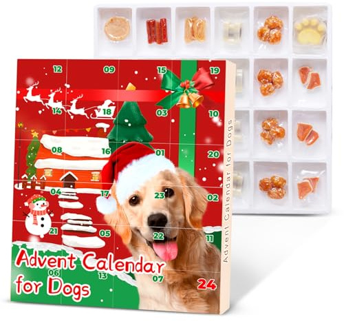 2024 Hunde Adventskalender Adventskalender für Hunde 24 leckere Hundeleckerli zu Weihnachten Vollfleisch für alle Rassen Geschenkbox