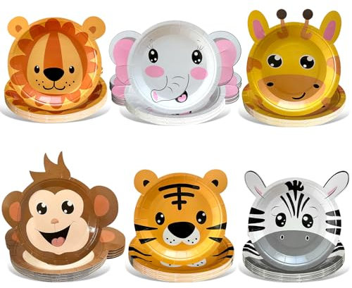 YumSur Jungle Safari Theme Party Plates,60Pcs Disposable Paper Plates Safari Party Decorations Kids Birthday Party Supplies Animal Tableware Decorations Baby Shower Plates Set