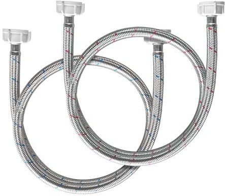 PLUMBINGMASTER Waschmaschinenschläuche, Waschmaschinenschläuche, Universal-Edelstahl-Waschmaschinen-Zuleitungen, geflochtene Waschmaschinen-Schläuche für Waschmaschine, 2 Stück (rot, blau, ohne
