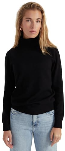 Style & Republic Damen Rollkragenpullover aus 100% Kaschmir, Slim-Fit-Passform, stilvoller Premium-Cashmere-Strickpullover für Herbst und Winter, schwarz M