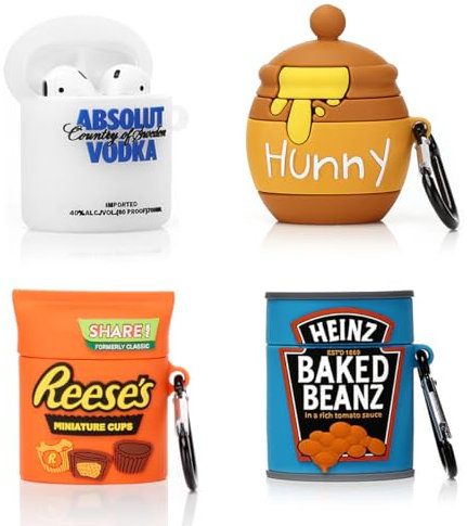 (4Pack) Case for AirPods 2nd/1st Generation(2019/2016) Earbuds, XMBYGY Silicone Case Protective Cover with Cute Cartoon Skin Design for AirPods 1/2, with Carabiner (RES+Beken+Hunny+Vok)