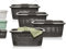 Hausfelder Wäschekorb 4er Set 58x37x25cm, 4 Wäschekörbe mit Henkel 35 l, stabil und stapelbar (Anthrazit-Schwarz, 4 Körbe)