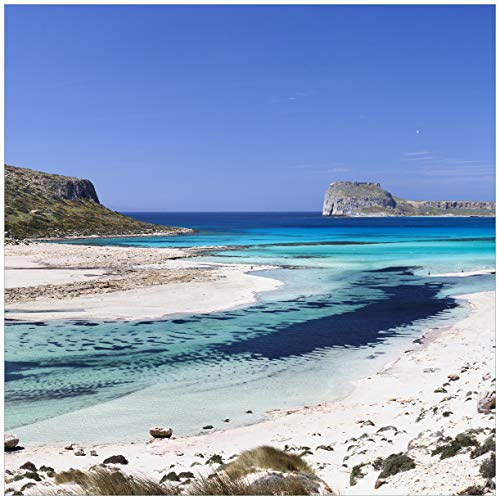 Wallario Glasbild Einsame Bucht mit weißem Sand und klarem Wasser - 55 x 55 cm Wandbilder Glas in Premium-Qualität: Brillante Farben, freischwebende Optik