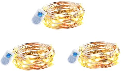 innolife 3 Pack Battery Fairy Lights with Timer, 2M 20 LEDs Copper Wire Fairy Lights CR2450 Battery Operated Waterproof Battery String Lights Indoor for Bedroom Wedding Jars Bottle Decor(Warm White)