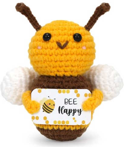 Pocket Hug Biene Glücks, Positive Geschenke, Kreative Strickwolle Mini Puppe, Positive Kartoffel Ersatz, Mit Happy Bee Karte, Gestrickte Mutmacher Gute Besserung Einschulung Geschenk