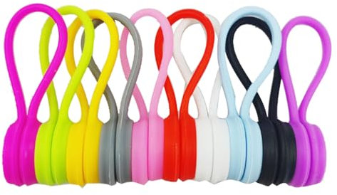KOOLEVER 10PCS Magnetic Cable Ties, Silicone Multicolor Reusable Magnetic Cable Organisers, Silicone Cable Ties, Multi-Purpose Silicone Ties for Bundling and Organizing Various Wires(10 Colors)