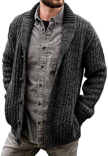 Gsywaipei Men's Thick Knitted Sweater Jacket Classic Long-Sleeve Men Knit Sweaters Coat Shawl Collar Button Knits Cardigans