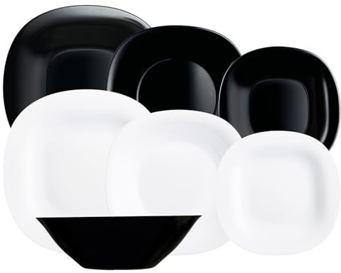 Luminarc Carine N&b Opal-Geschirrset, 19-teilig, für 6 Personen, Opal, mikrowellengeeignet, kühlschrankgeeignet, recycelbar