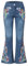 Stretch Hose Damen Stickerei-Jeans-Damenjeans Taillenhose unten Glocke Zerstörte Knopfhose Mid Waist Jeans Damen Jeanshosen Damen Weit (Blue, S)